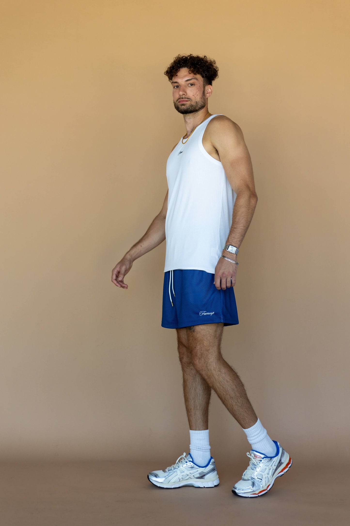 Navy Script Logo Mesh Shorts