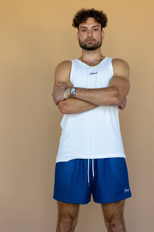 Navy Script Logo Mesh Shorts