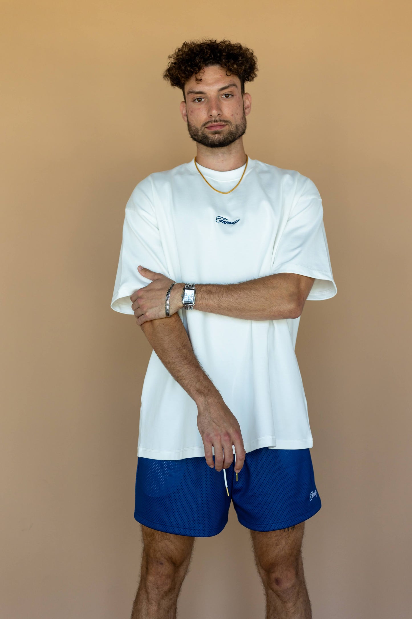 White & Navy Script Logo T-Shirt