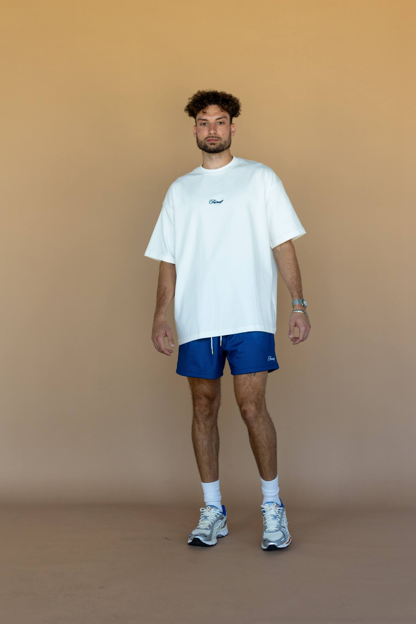 White & Navy Script Logo T-Shirt