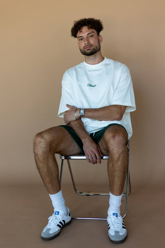 White & Green Script Logo T-Shirt